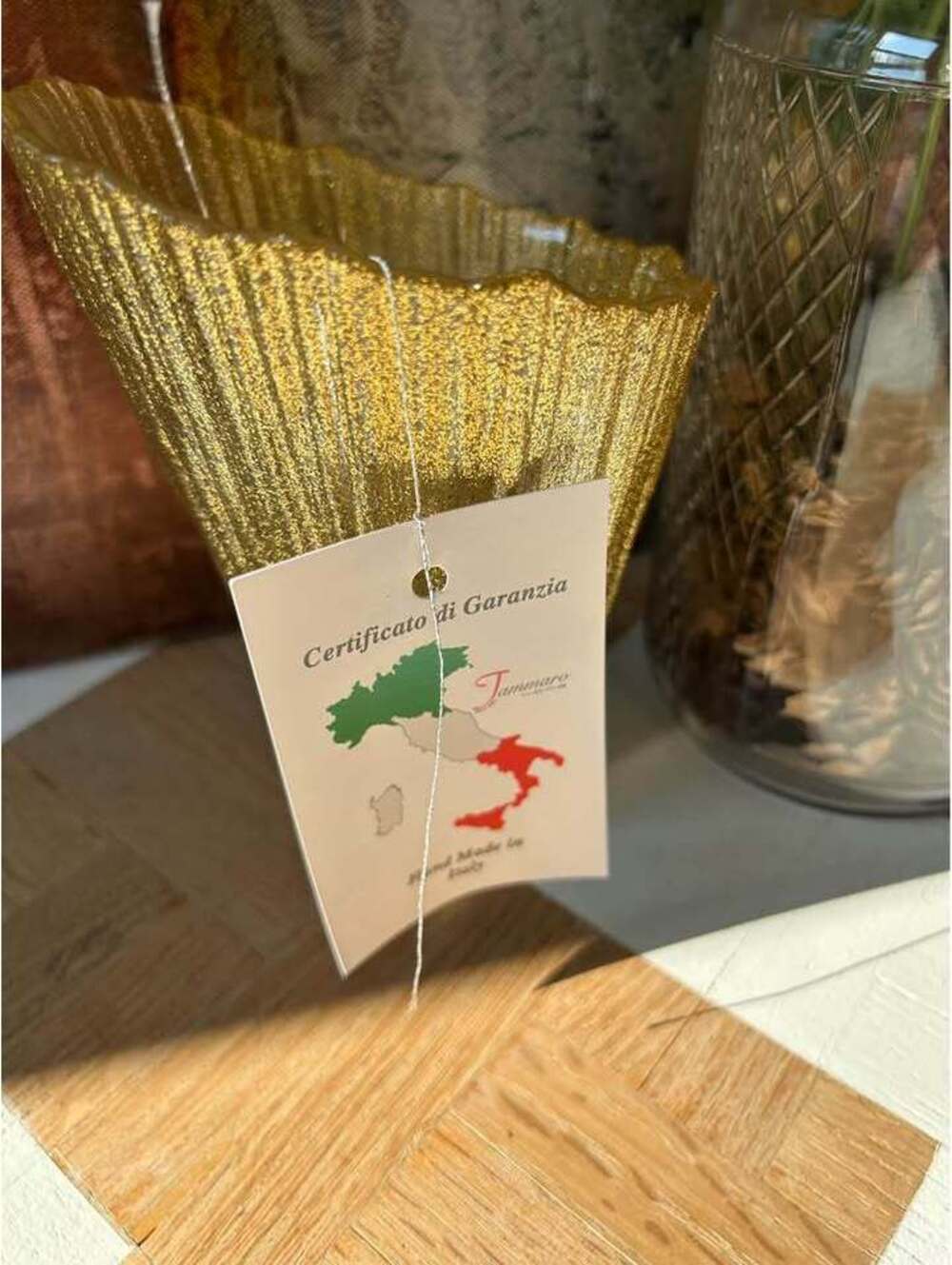 Murano Handmade Gold Glass Vase with Certificate of Authenticity